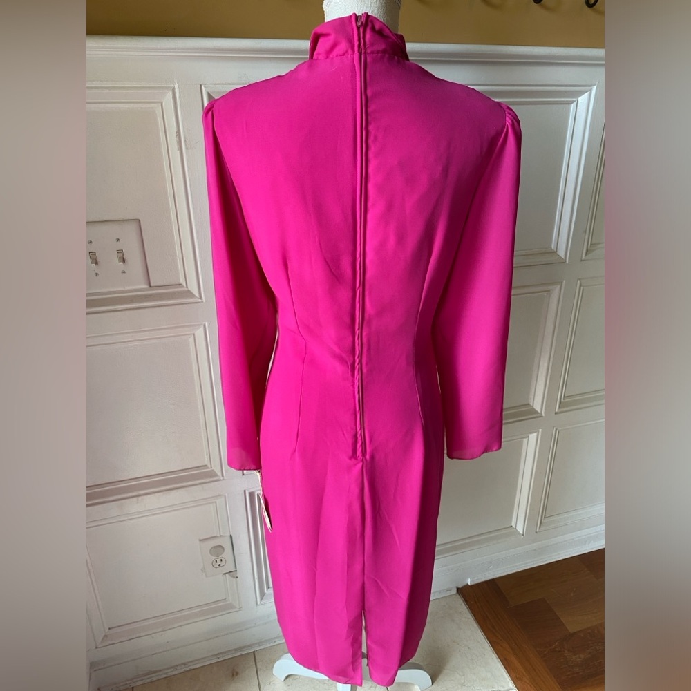 ❌SOLD❌ NWT VTG JUSTIN DAVID HOT PINK BEADED SEQUINED GOWN DRESS 70’S 80SIZE 14 - Picture 8 of 13
